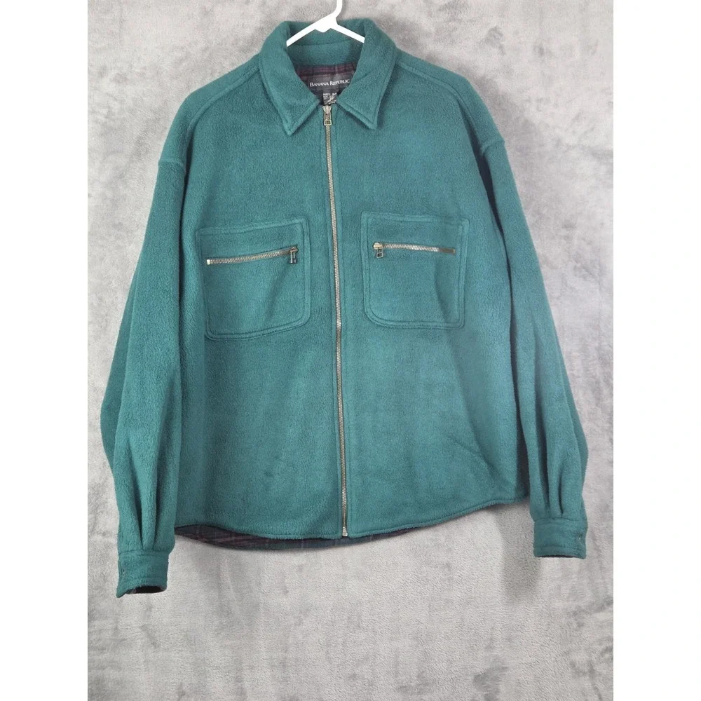 Banana Republic Vintage 90s Fleece‎ Full Zip Flannel Cotton Plaid Lined Jacket